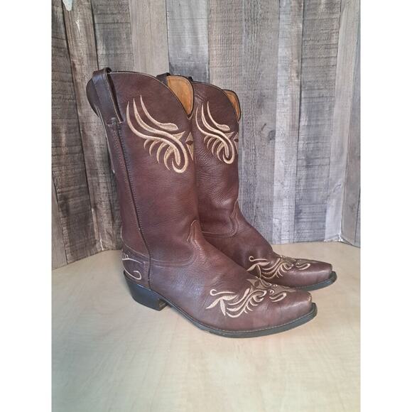 Santa Fe Mens Brown Leather Embroidered Western Cowboy Boots Size 13 D